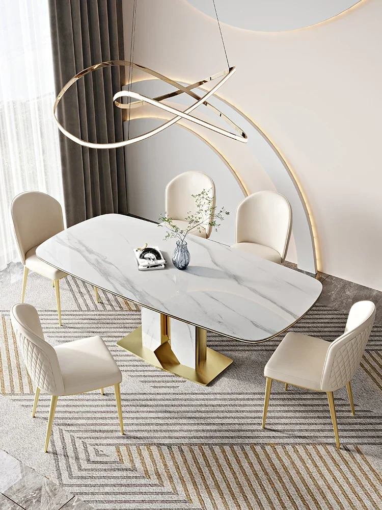 Rock rectangular dining table modern household light table simple small apartment new luxury dining table and chair combination