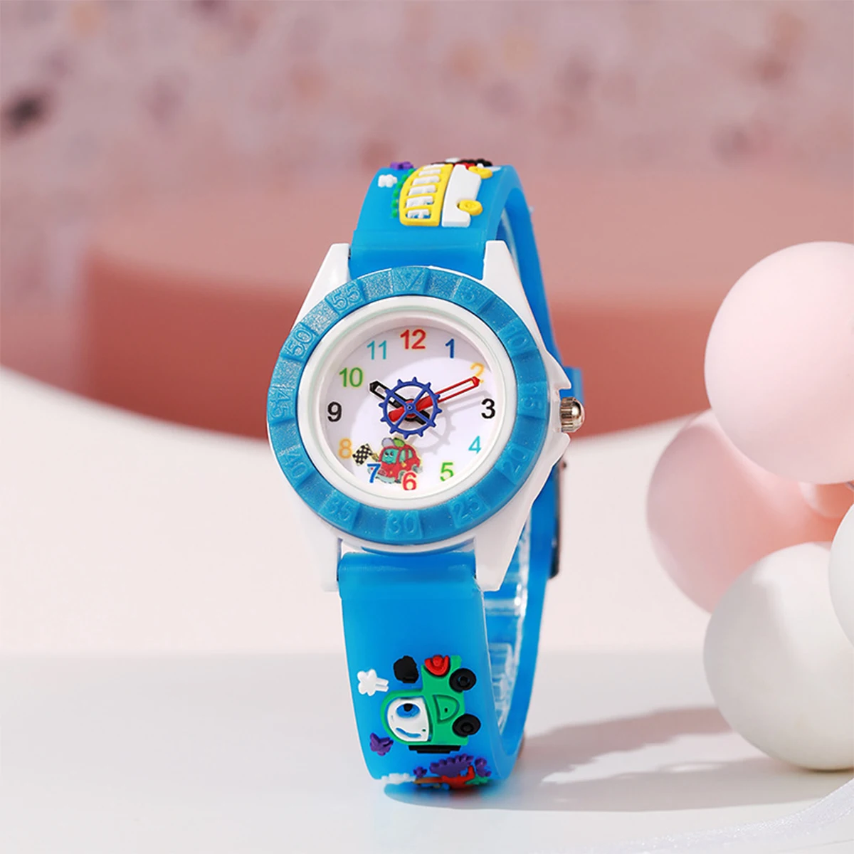 1pc/2pcs-Fun Cartoon Car-Themed Kids\' Watch - Cute Quartz Analog With Pvc Strap For Boys & Girls, Perfect Gift，Christmas present