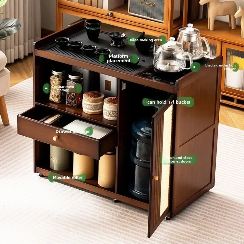 tea table Small tea table Kettle integrated household tea cabinet Solid wood coffee table Tea cart Balcony brewing tea table