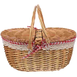 Rattan Picnic Basket Wicker Baskets Bulk Hamper with Lid Beach Woven Cloth Liners Travel