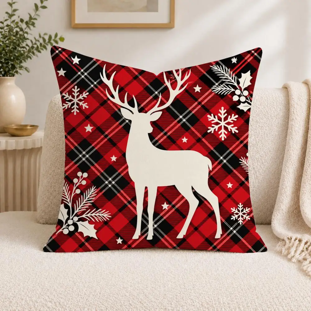 Festive Christmas Tartan Cushion Cover Square Decorative Sofa Pillow Case Bedroom Living Room Home Decor Gift