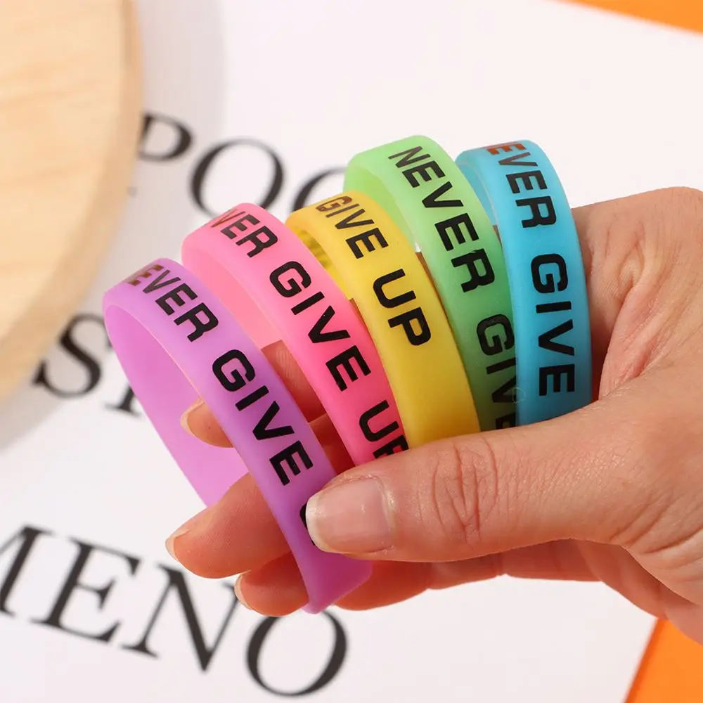 Teens Silicone Wristband Sport Cuff Bangle Men Women Luminous Rubber Bracelet Never Give Up