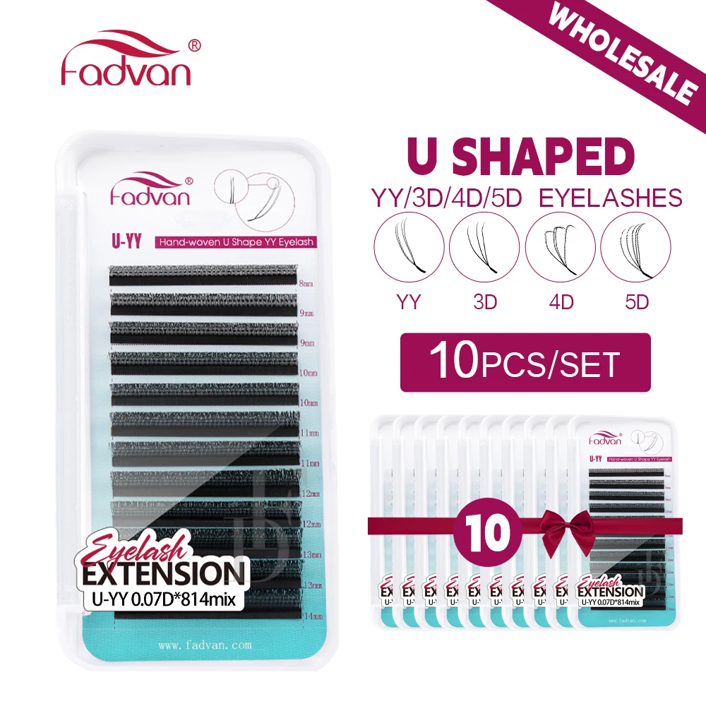 

FADVAN U Shape YY 3D 4D 5D Eyelashes 10PCS Bundle Matte Black Natural Softlight Lashes Narrow Shaped Fans 12lines Lash Supplier