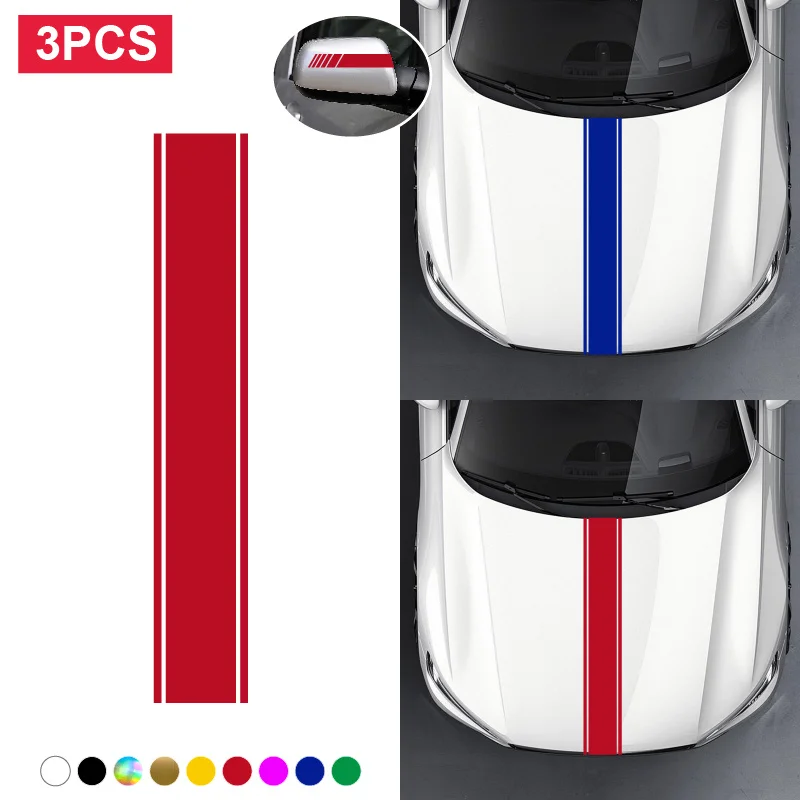 

3pcs Car Stickers Car Racing Auto Side Body Stickers Stripe Auto Hood Decals Vehicle Rearview Mirror Decorative Decoration