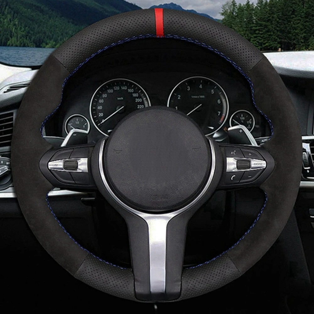 Car Steering Wheel Cover DIY Genuine Leather Black Suede For BMW M4 M5 M6 F87 M2 F80 M3 F82 F12 F13 F85 X5 M F86 X6 M F33 F30