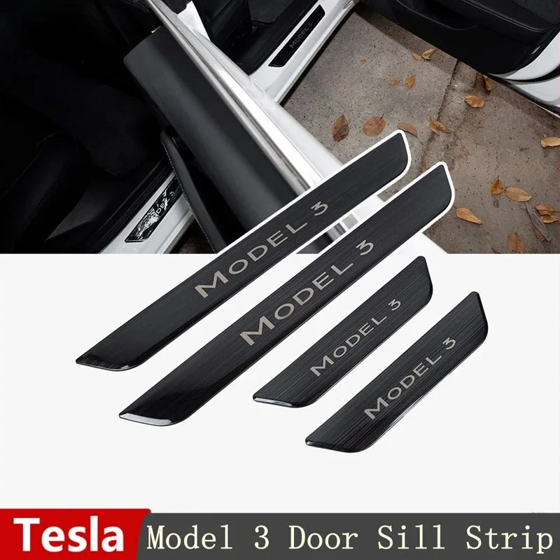 4pcs Pedal Protection Strip for Tesla Model 3 2017-2023 Protective Strip Front Rear Door Frame Threshold Sticker Carbon Fibre