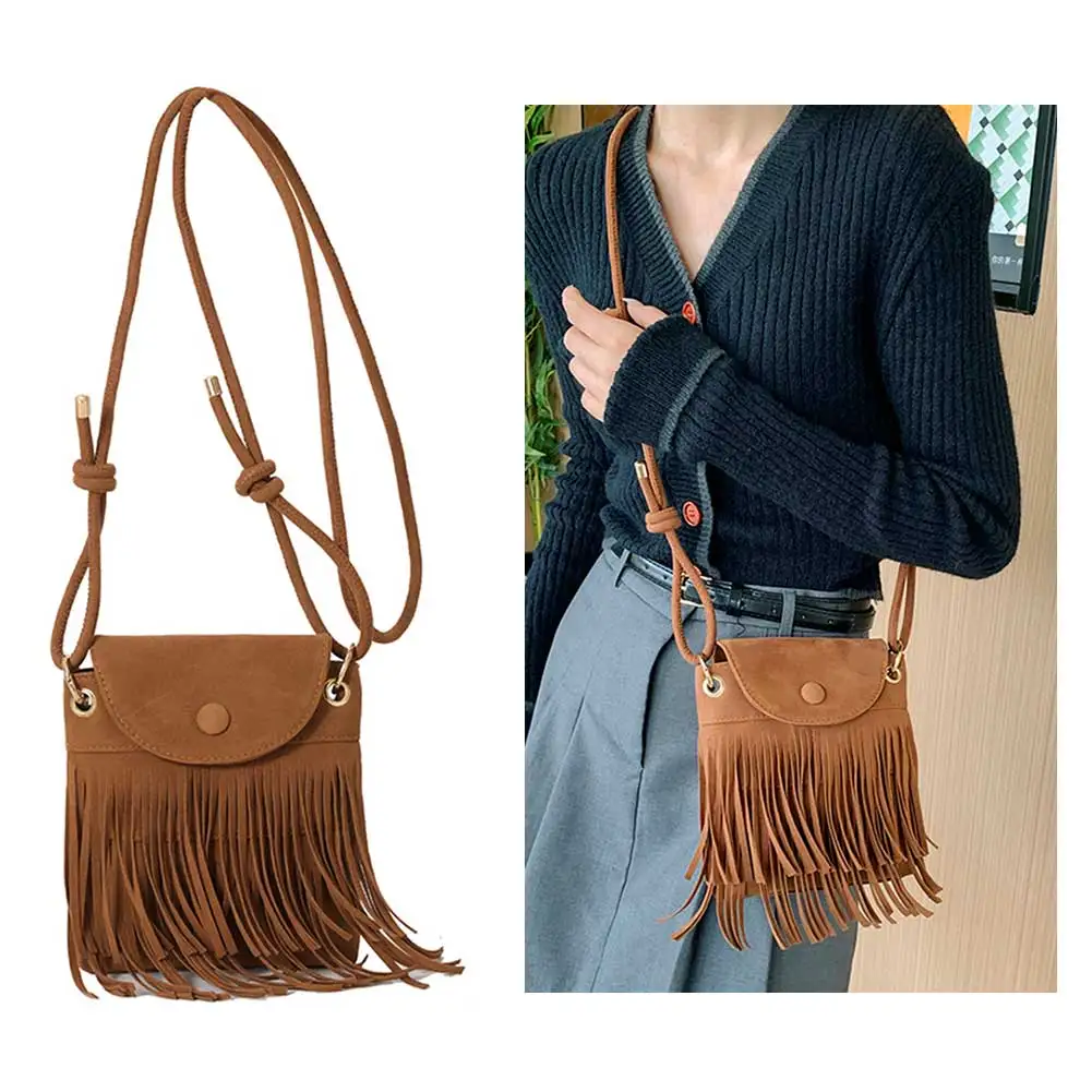 

Fringe Design Messenger Bag Trendy Everyday Shoulder Bag Tassel Leather Shoulder Bag Solid Color Versatile for Autumn and Winter
