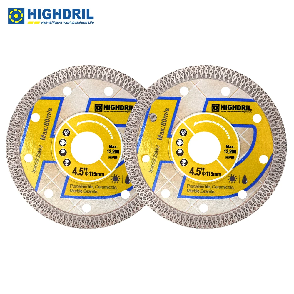 

HIGHDRIL 2pcs Diamond X Mesh Cutting Discs For Ceramic Tile Granite Marble Saw Blades Dia115mm/4.5inch Grit60/70 Arbor 22.23mm