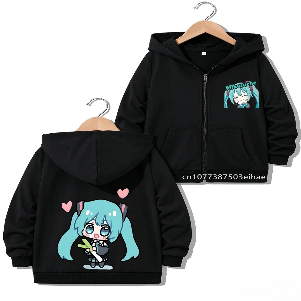 Hatsune Miku Print Girls Coats Kids Zipper Outerwear Children Spring Autumn Overcoat Cute Anime Figure Pattern Clothing Tops