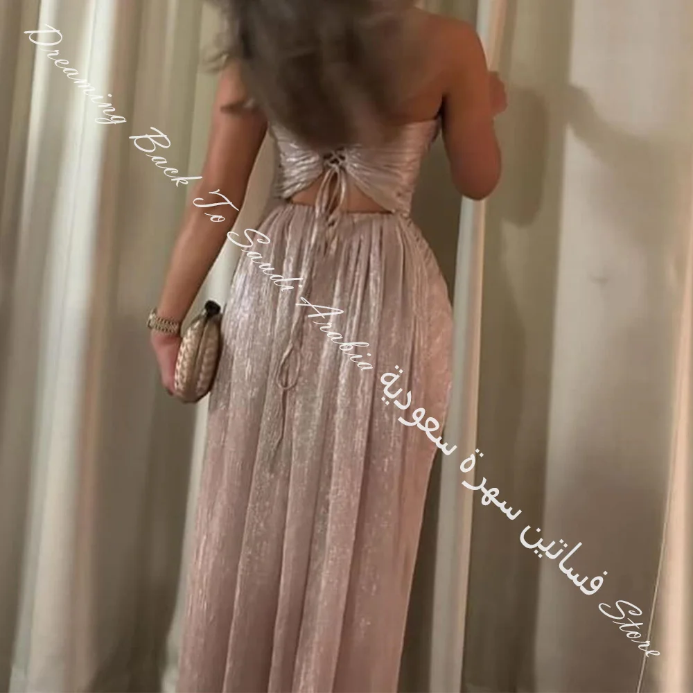 Customized Elegant Graceful Strapless Chiffon Lace Up Back Sleeveless Straight Evening Dresses Pleats Ribbons Photo Color Floor 
