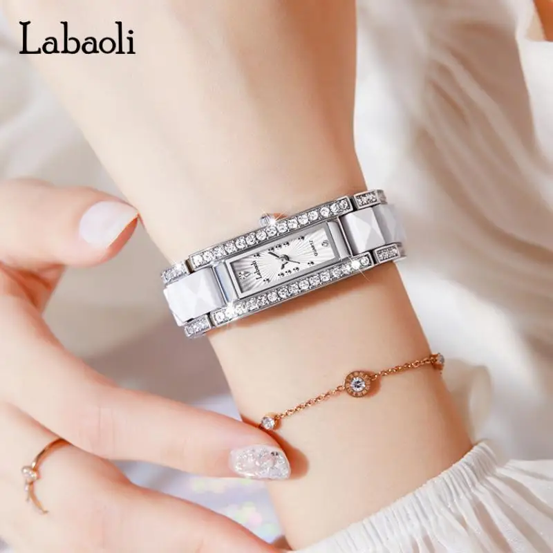 Imagem -04 - Labaoli Retângulo Design de Luxo Mulheres Relógios de Pulso Strass Criativo Dial para Top Marca Relógio Feminino Pulseira Mulheres Relógios