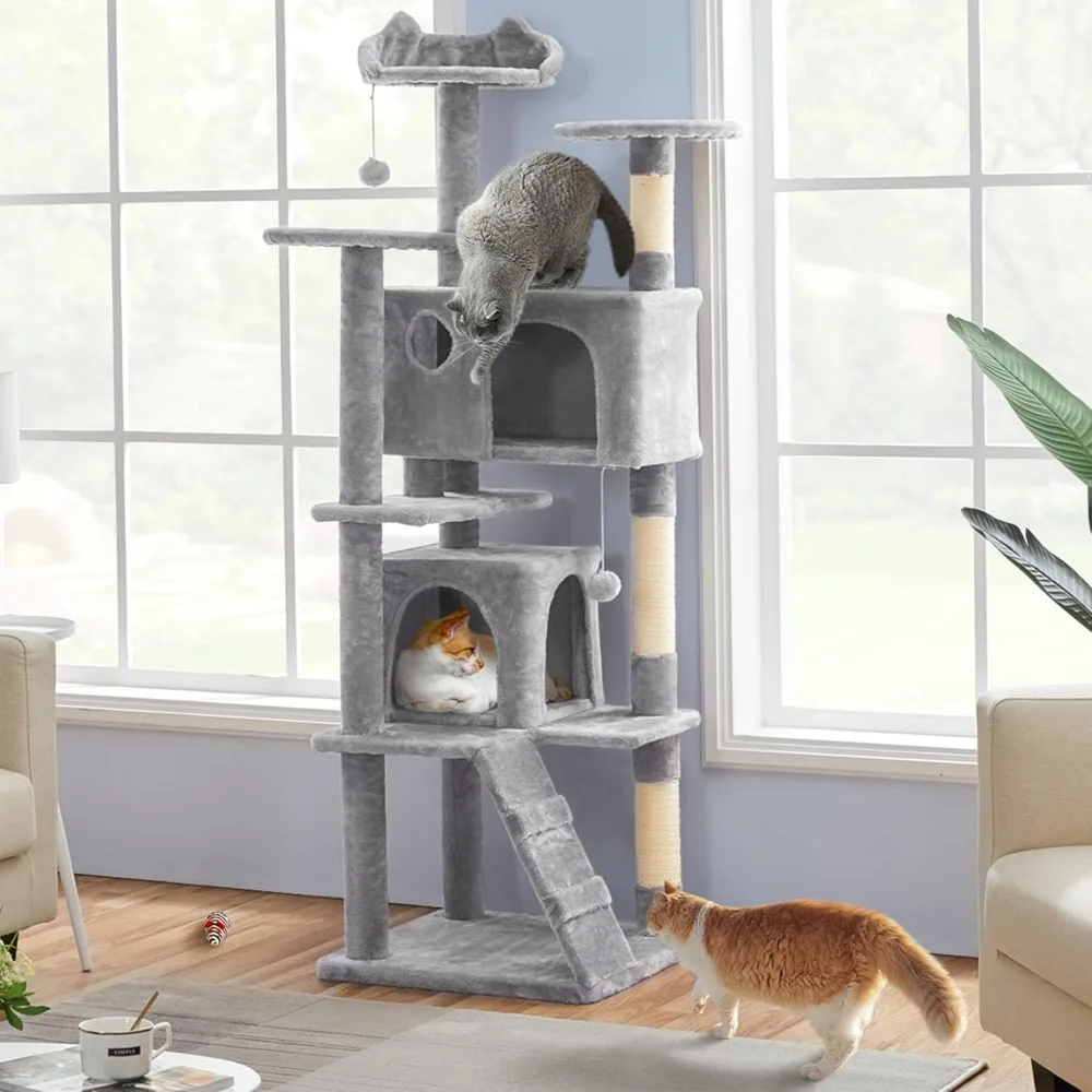 70in Cat Tree, Multi-Level Cat Tower with Scratching Post Dangling Ball and Condos Cat Furniture for Indoor Cats