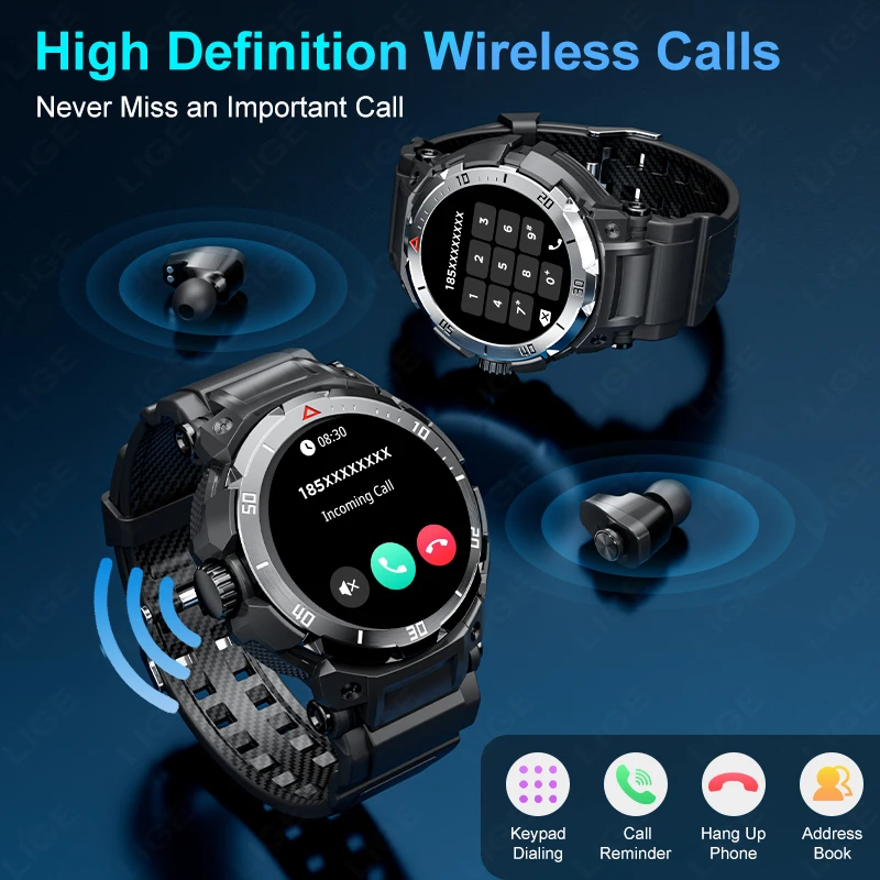 NFC 2 In 1 Bluetooth Headset Smart Watch TWS Music Talk With Earbuds 4 Hours Of Strong Sound Effects Music Lover Men SmartWatch