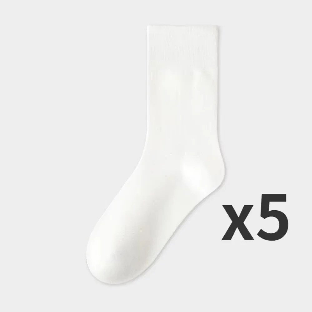 5 أزواج من الجوارب النسائية منتصف أنبوب مكدسة الجوارب بلون مسطح القاع الجوارب غير رسمية أبيض وأسود الربيع والخريف الجوارب #6