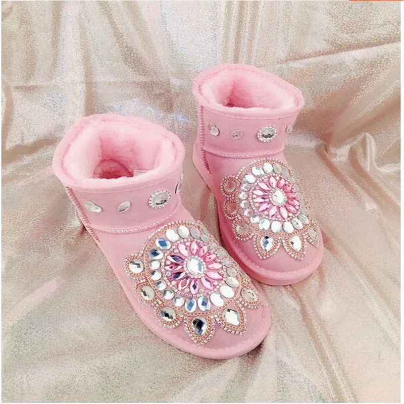 Pink Diamond Accessories Fur One Sweet Snow Boots Banquet Party thickening plus-size women's nude boots 35-44