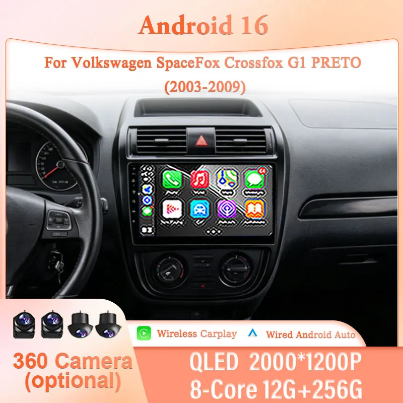 

9" Android 16 for Volkswagen SpaceFox Crossfox G1 PRETO 2003-2009 Car Stereo IPS HD Multimedia Wireless CarPlay GPS BT WiFi DSP
