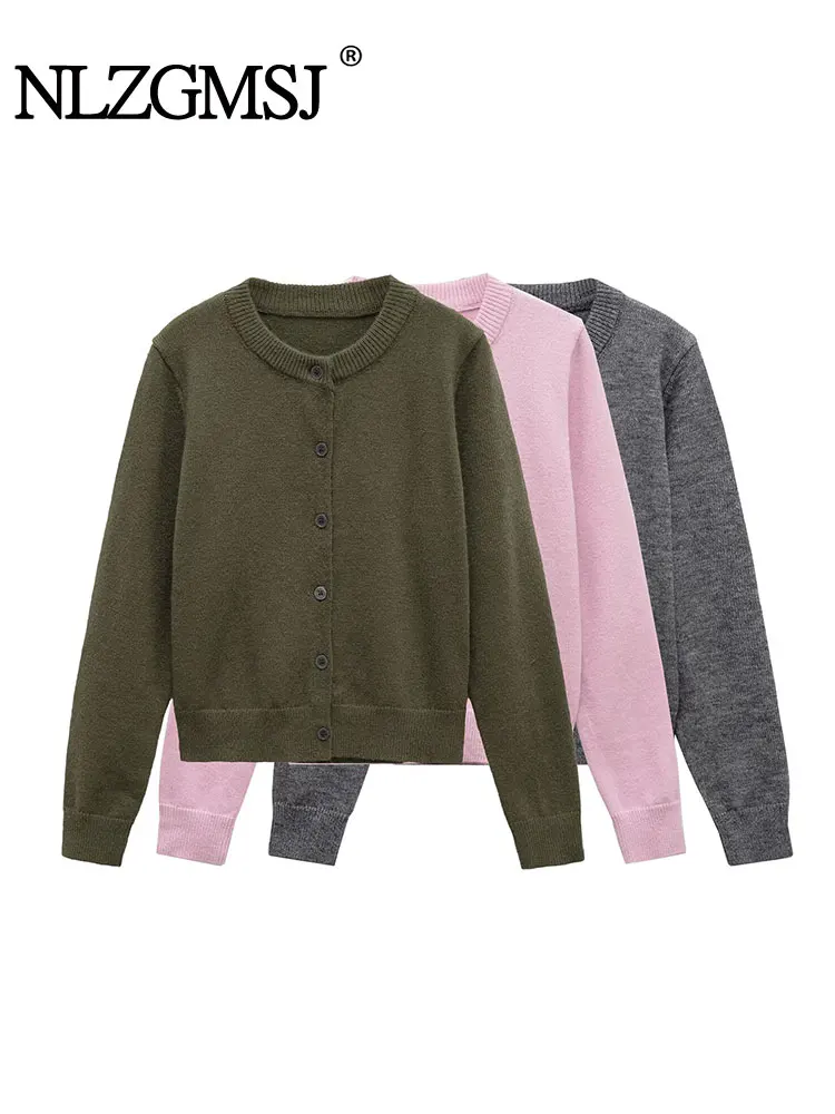 

NLZGMSJ Casual Chic Women Sweater Solid O-Neck Long Sleeve Single Breasted Knitted Sweater Fashion Autumn Sweaters