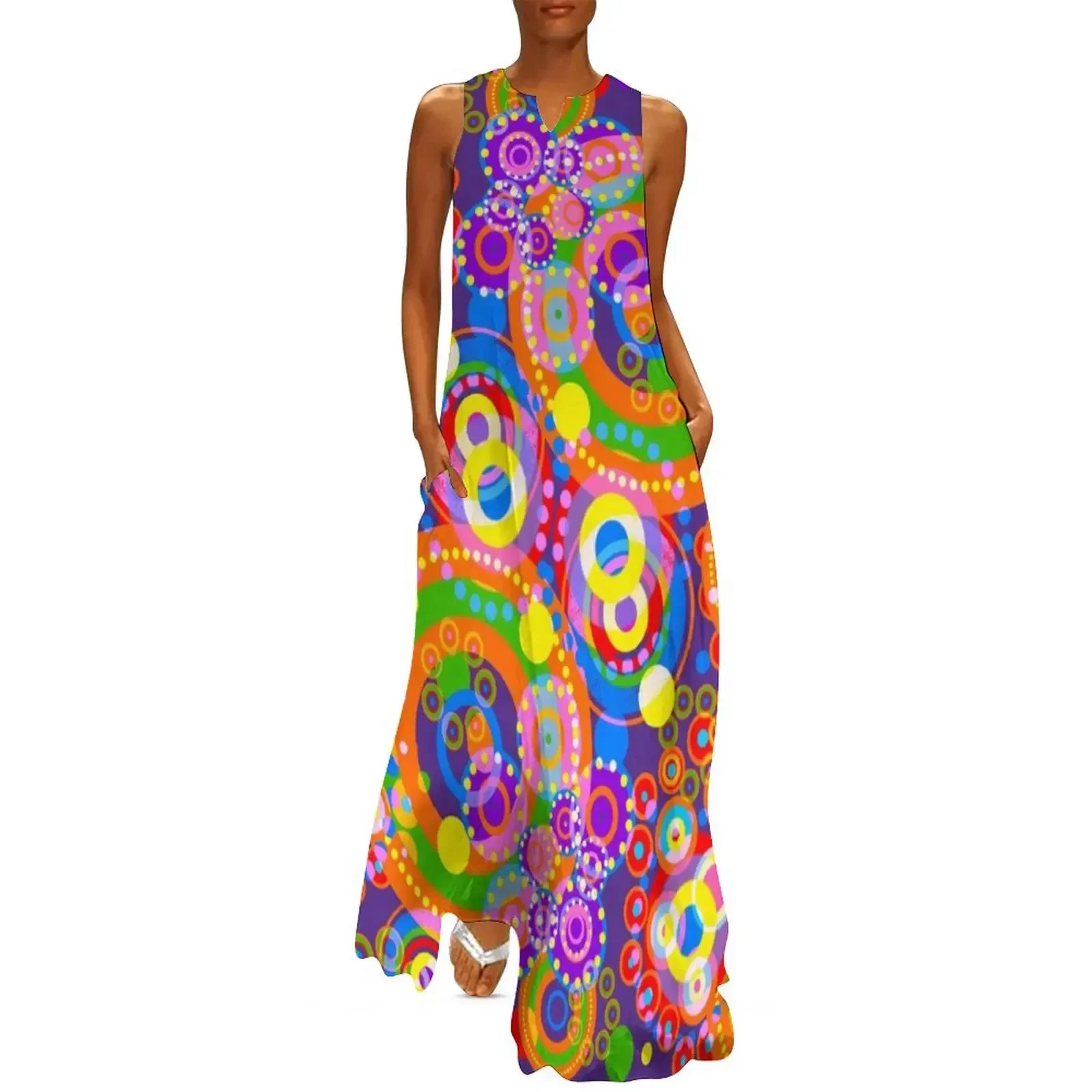 

Psychedelic colorful trippy Circle Patterns Long Dress luxury dresses birthday dress for women dress for women summer