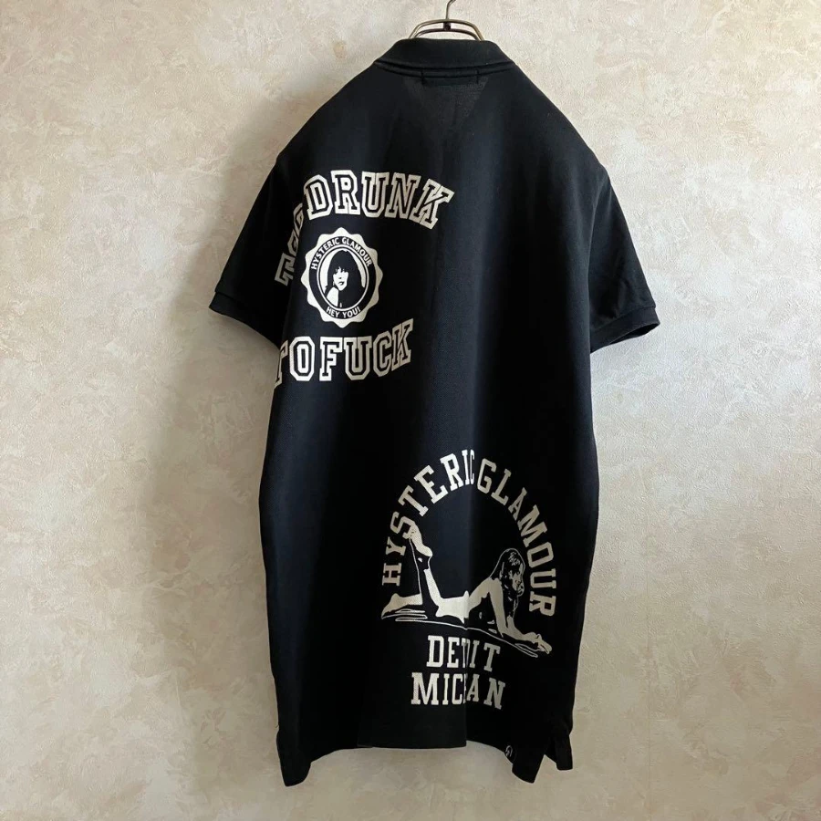 Hysteric Glamour „HYS GIRL“ Mehrfarbig Bedrucktes Poloshirt Schwarz Oversized Sommer Neu Damen Vintage Atmungsaktives T-Shirt Streetwear – Detail 6