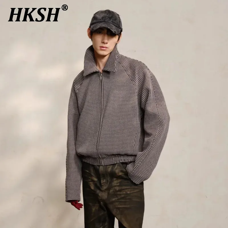 HKSH Autumn New Men's Tide Jacket Curved Shoulder Structure Jacquard Texture Fabric Zipper Plaids Niche Deisgn Chic Coats HK2994