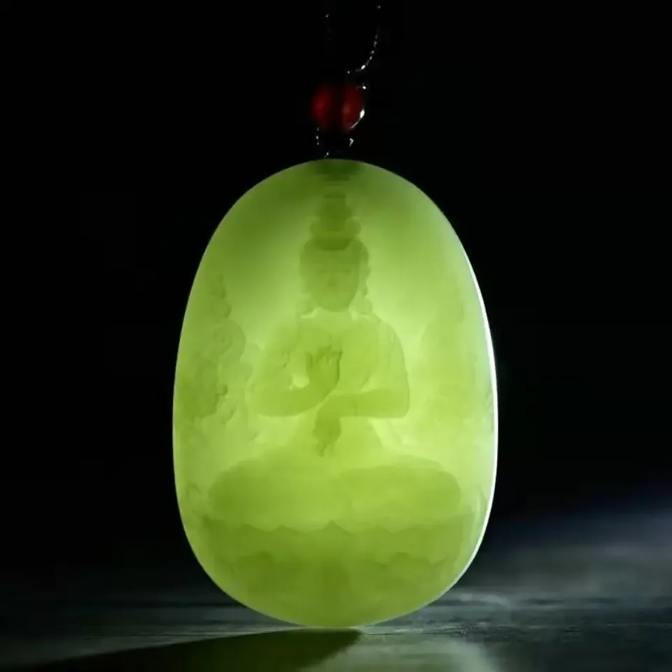 Natural afegão jade lótus guanyin pingente elegante seleção azulado jade pingente sorte melhoramento estável campo magnético