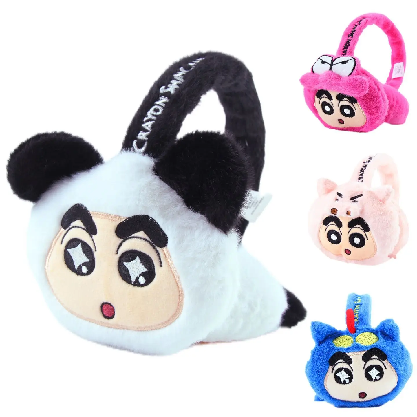 Kawaii Crayon Shin Chan Superman Panda Winter Warmth Eartips Children's Ear Cover Girls' Warm Folding Plush Eartips Girl's Gifts