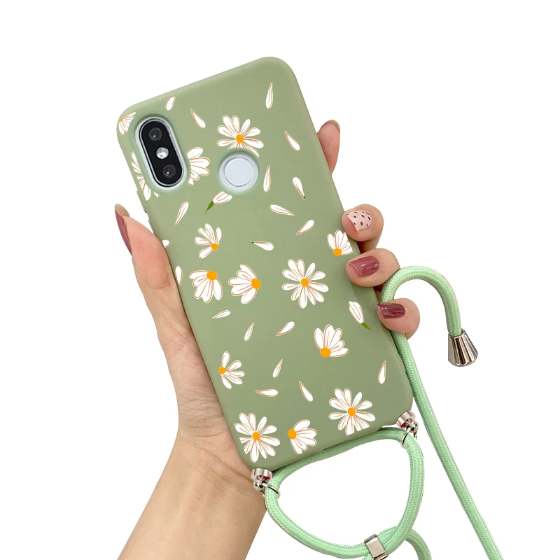 case for Xiaomi Redmi Note 8 9 10 7 Pro 9S 9A 9C 8T 10C 10A 12C Strap Cord Chain Necklace Butterfly Flower Love heart Phone Case