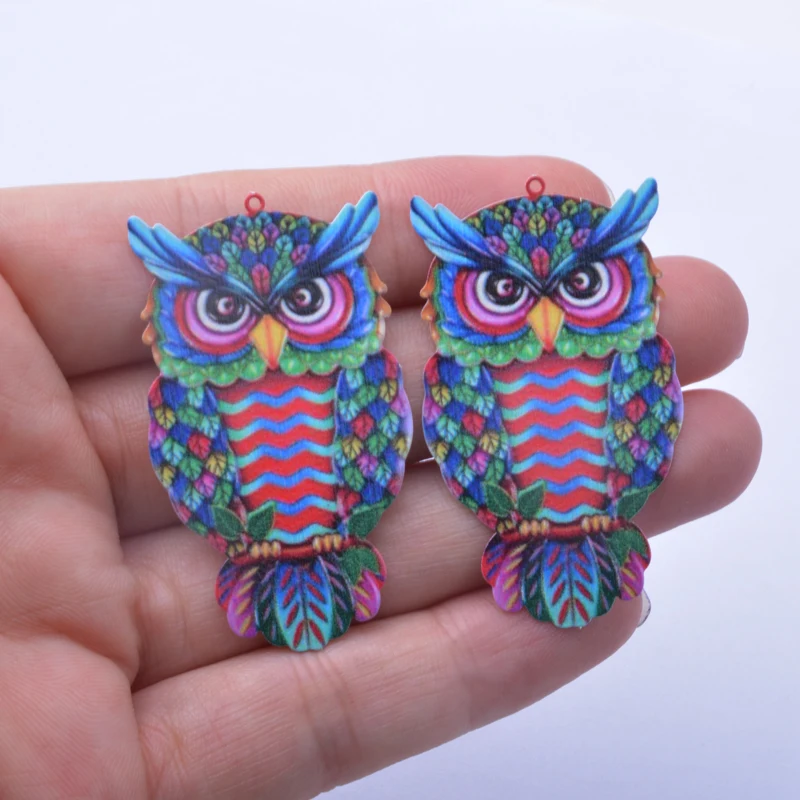 6pcs AB8440  Colorful Owl Charms Painted  Stainless steel  Pendant  Jewelry  Earring Accessories