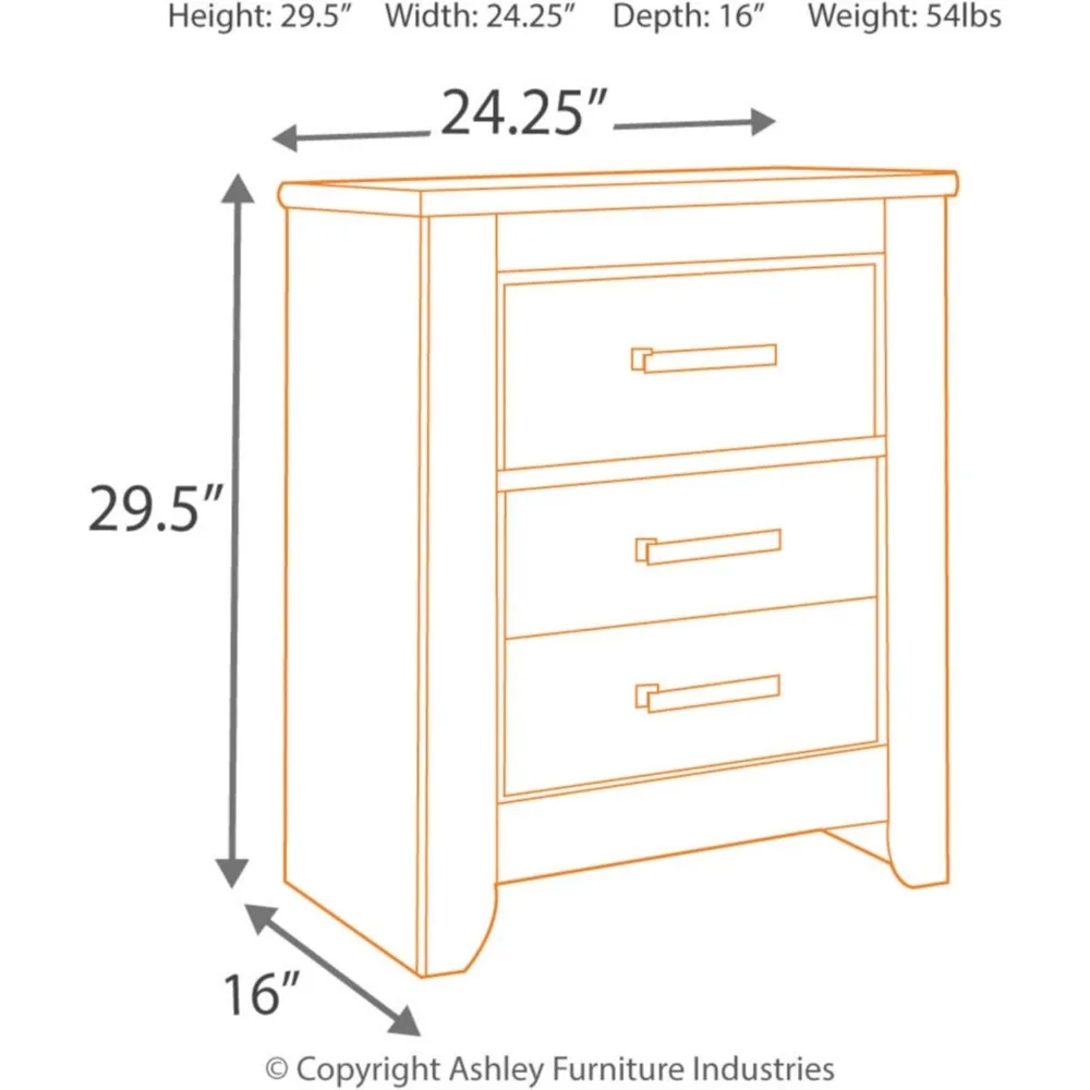 Rural Style Modern 2 Drawer Bedside Table, 29.45 Inches High