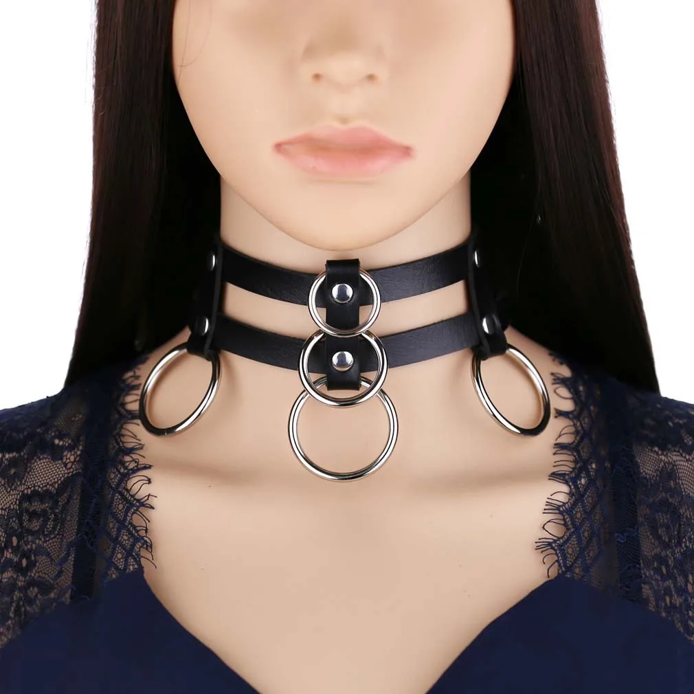 New style Harajuku Easy Night club Tide Individuality Punk Cortex Double circle Choker Snapper Hanging rings Collarbone necklace