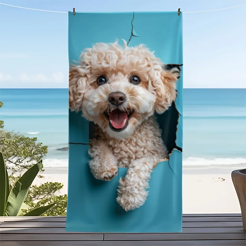 cute puppy burst out of the wall polyester microfiber beach towel is highly absorbent, suitable for swimming and beach outings