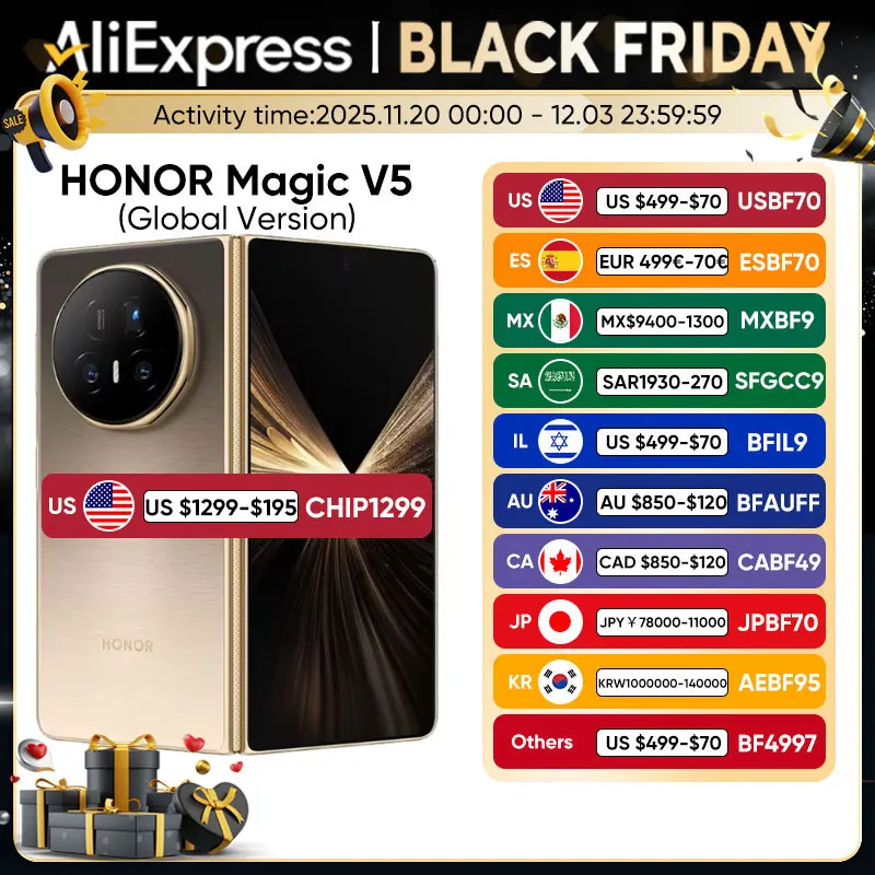 2025 nuevo HONOR Magic V5 versión Global Snapdragon 8 Elite 7,95 "pantalla OLED Dual HDR 5820mAh batería 66W con cable 50W NFC inalámbrico