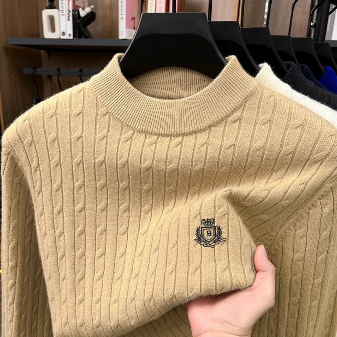 Popular luxury fashion men long sleeved knitted round neck embroide with no pill fad winter new item first choice casual sweater