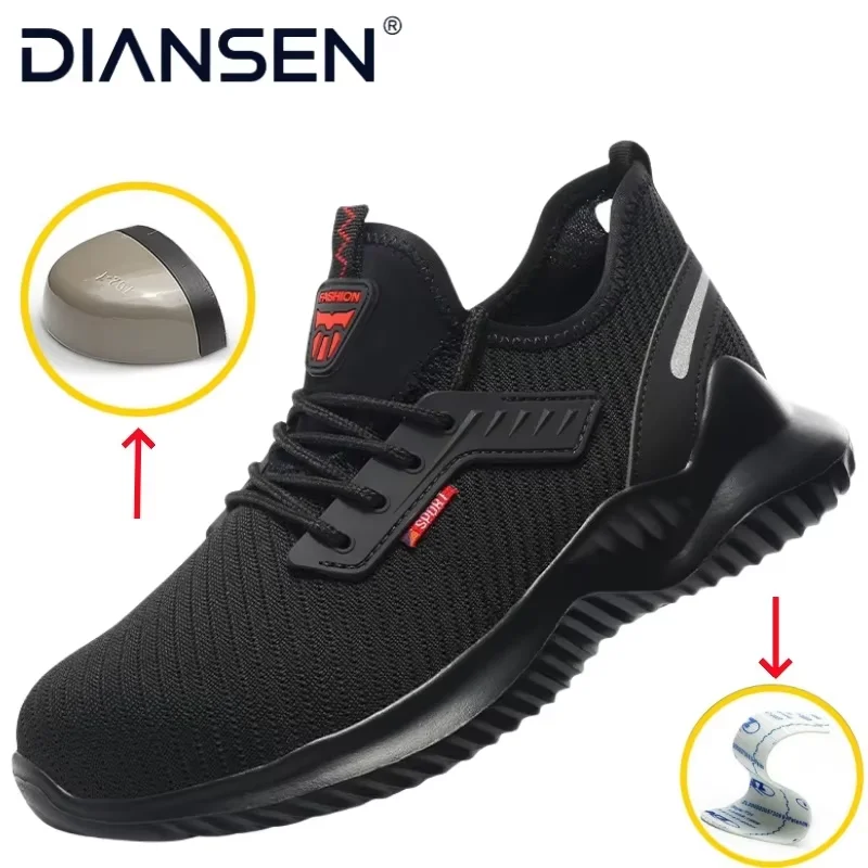 Cheap Safety Shoes Men Light Steel Toe Safety Boots Anti-smash Anti-puncture Protective Shoes Breathable Black Sneakers
