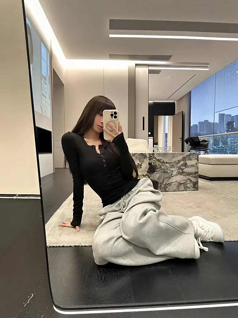 

American Sle Long Sve T-irt Women's Slim Fit Pure Color Sexy Top Spring Autumn Winter Casual Knitted V-Ne Tee