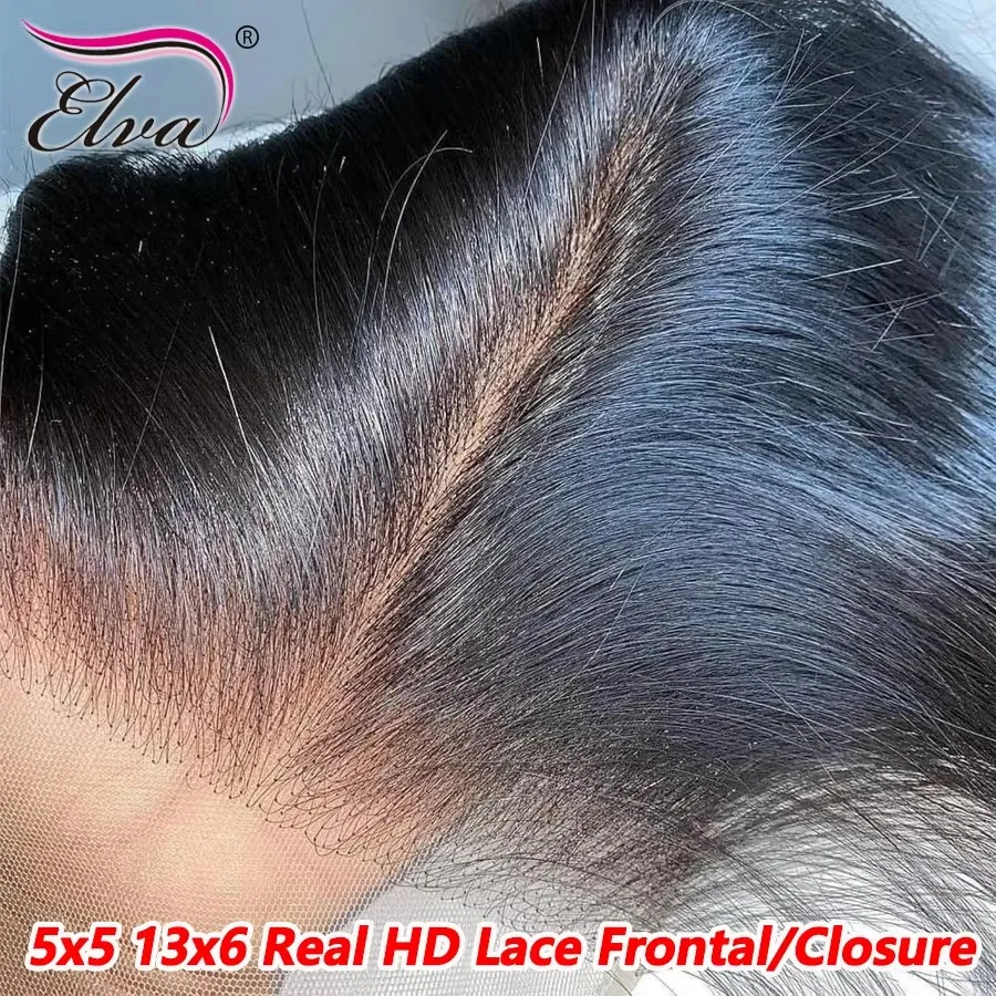 

Накладка для волос Elva Hair 13x6 HD Lace Frontal Closure, прямые натуральные человеческие волосы, 5x5 HD Lace Closure, невидимая швейцарская HD-сетка, идеально ложится на кожу, для женщин