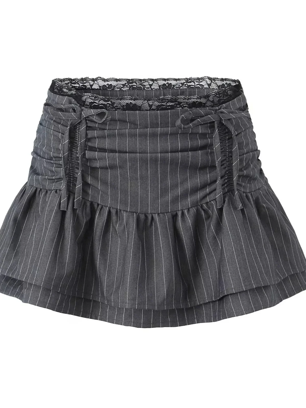 

Low Waist Striped A-Line Skirt Women's Summer Faion Lace Patchwork Pleated f-length Girls' ort Skirts