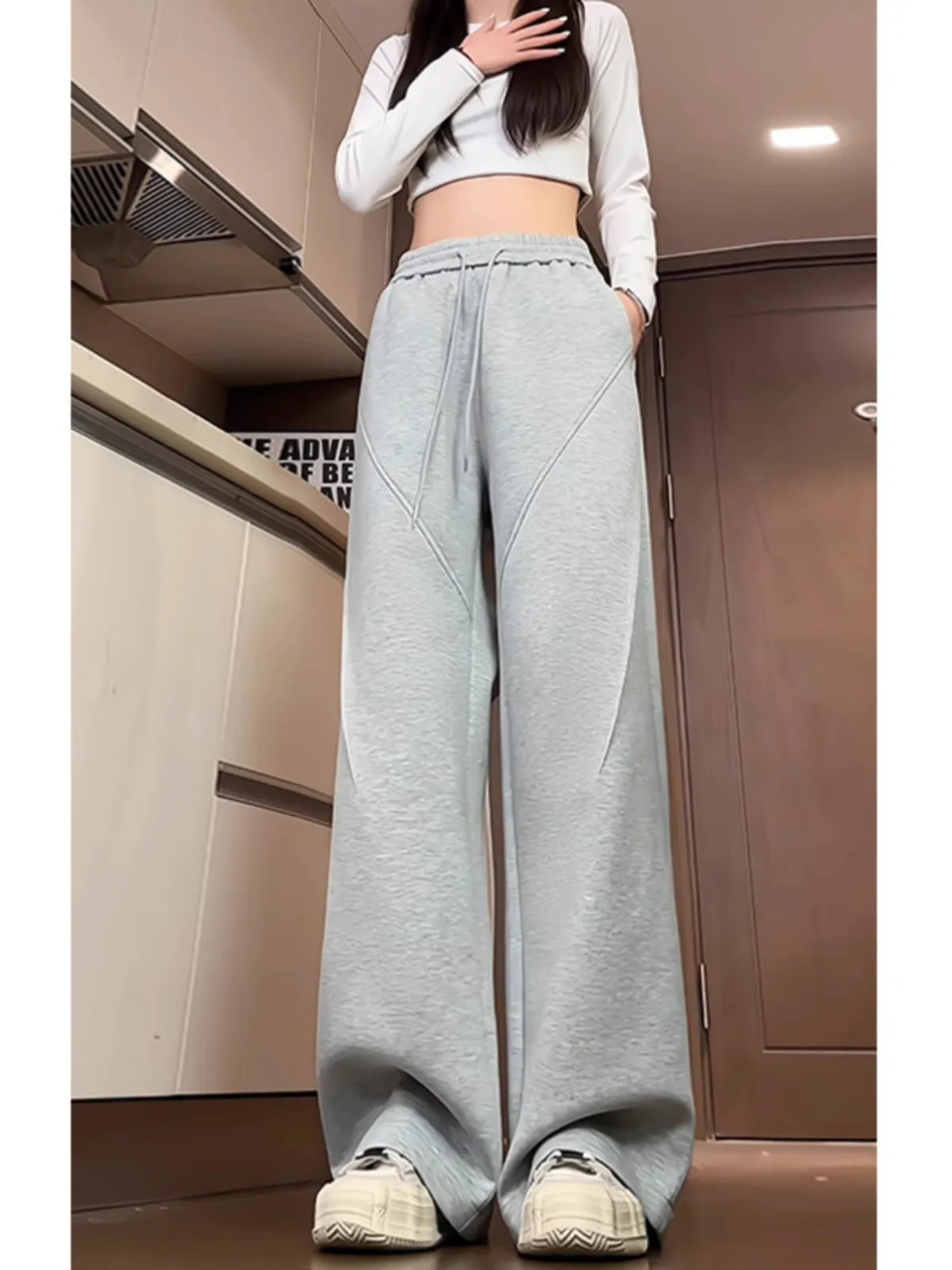 

Мужские повседневные брюки American High Street Folded ey, весенне-осенние, прямые, широкие, свободные, комфортные, струящиеся, в стиле «рисовая лапша»