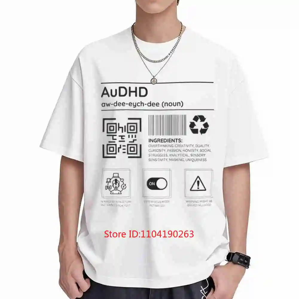 Audhd Label Awareness Neurodivergent Mental Health ADHD Autism Sensory Friendly Short Sleeve Tee 100% Cotton T-Shirt