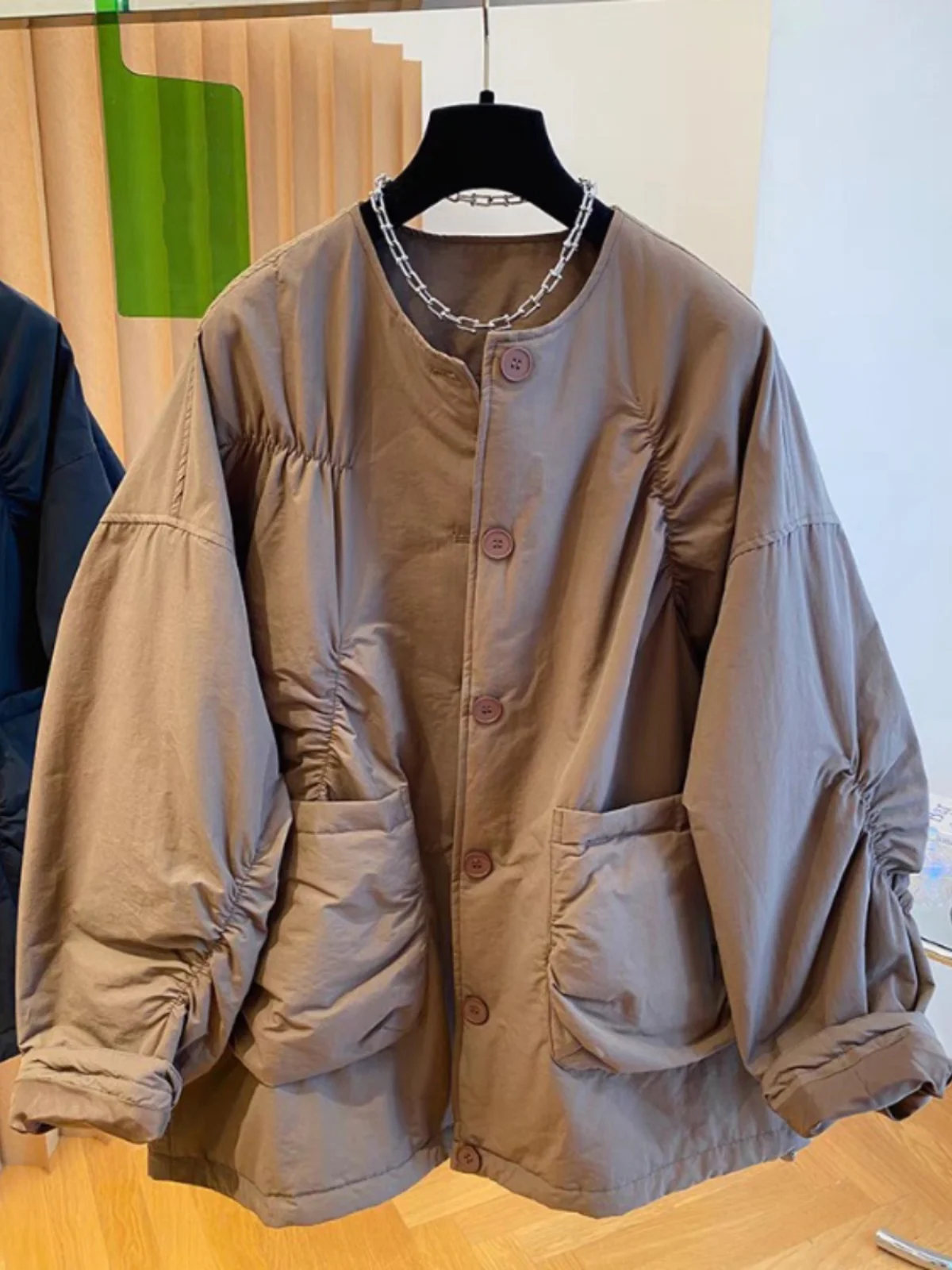 

Женское хлопковое пальто Thiened down, зимнее теплое повседневное свободное хлопковое пальто в сложенном виде, винтажное круглое хлопковое пальто на пуговицах