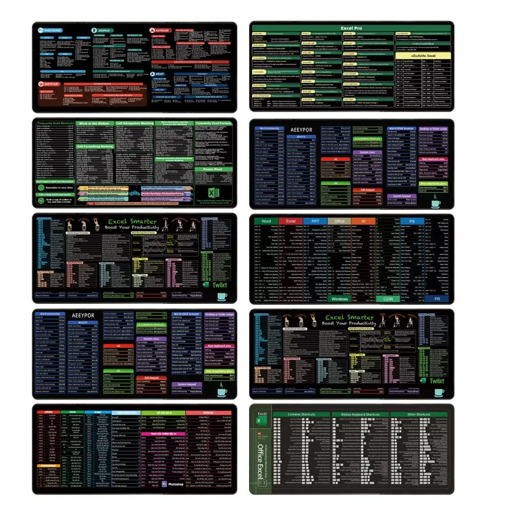40x90 سنتيمتر كبيرة ماوس الوسادة المحمولة مقاوم للماء مكتب نقطة الطاقة Excel كلمة اختصار مفاتيح حصيرة مكتبية عدم الانزلاق سطح المكتب ماوس الوسادة