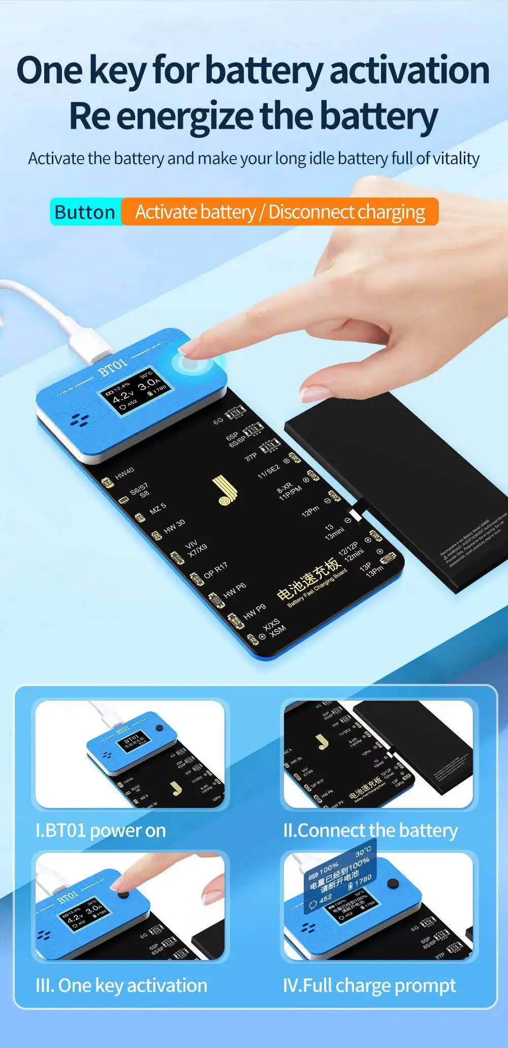 JCID BT01 Battery Activation Fast Charging Board Type-C PD Charger