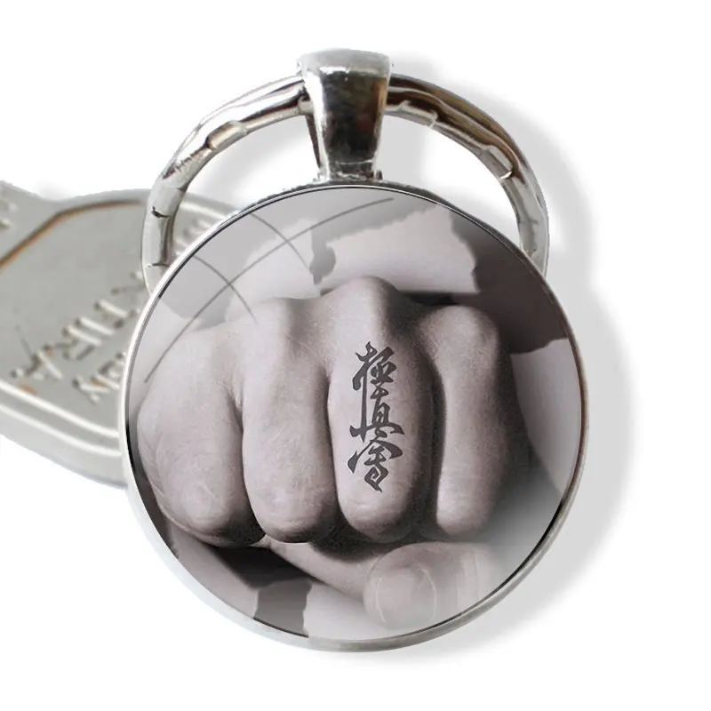 Oyama Kyokushin Karate Keychain Handmade Glass Cabochon Key Ring Holder Pendant Key Chains