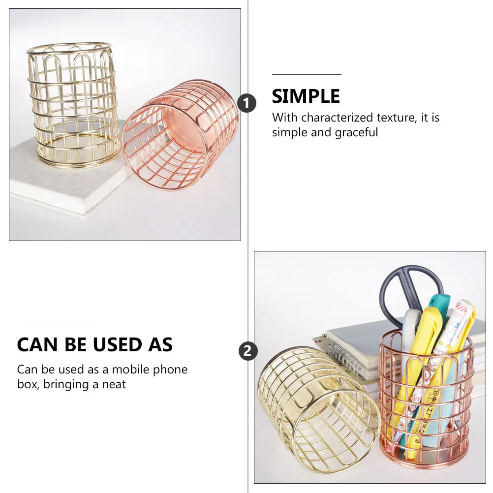 

2pcs Metal Stationery Containers Pen Holders Elegant Design Storage Canisters Desktop Organizer For Cosmetics Jewelry Sundries