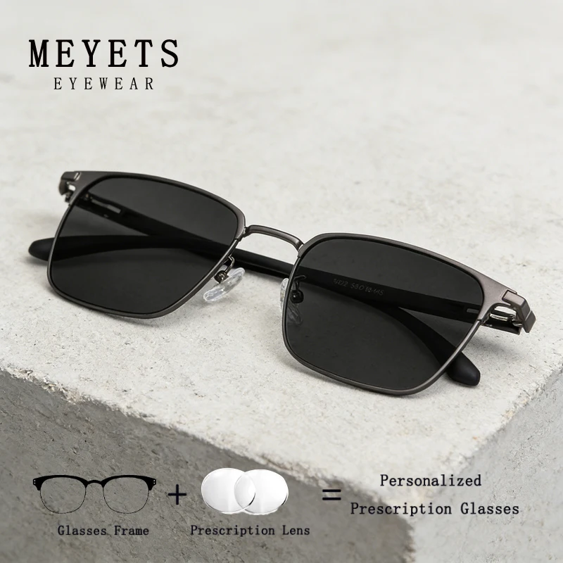 MEYETS Retro Alloy Prescription Glasses Men Square Anti Blue Light Computer Eyeglasses High Quality Myopia Photochromic Eyewear