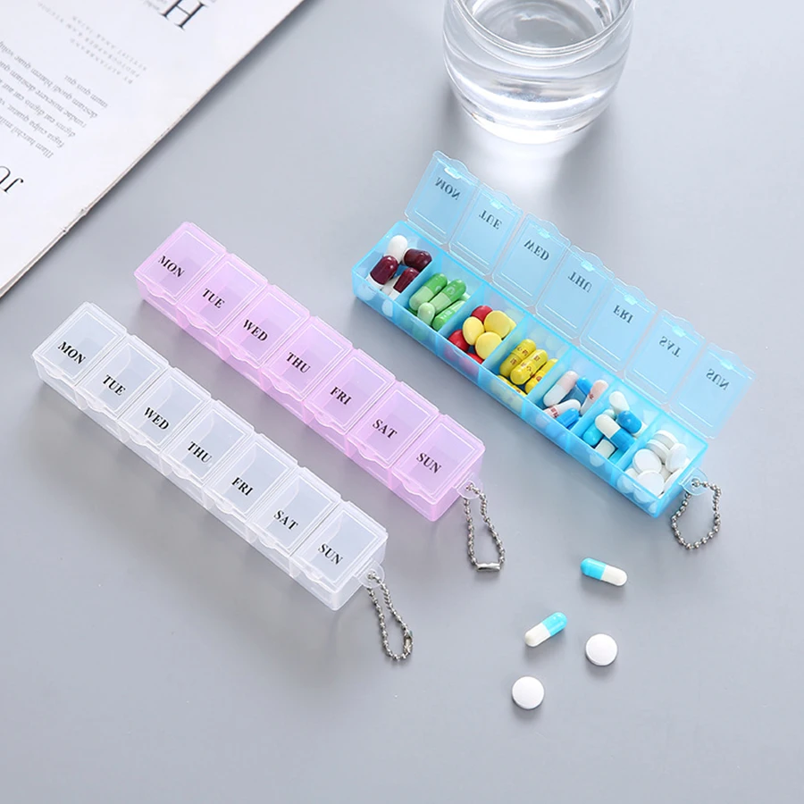 7 dias semanal caixa de comprimidos colorido tablet titular caso de armazenamento para botão de medicina aberto recipiente de drogas mini caixa organizador de comprimidos