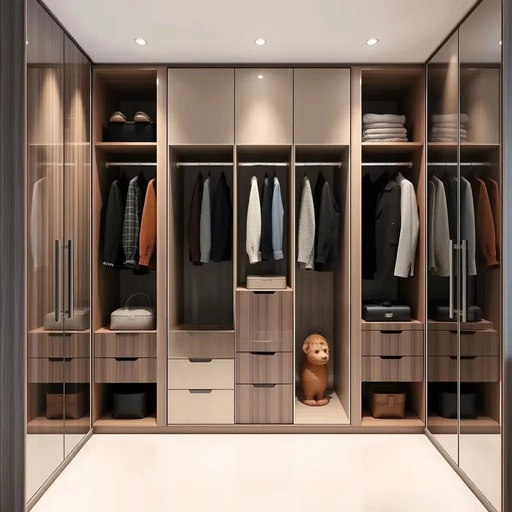 

Modern wardrobe with sliding mirror and glass door Black bedroom wardrobe cabinets can be customized