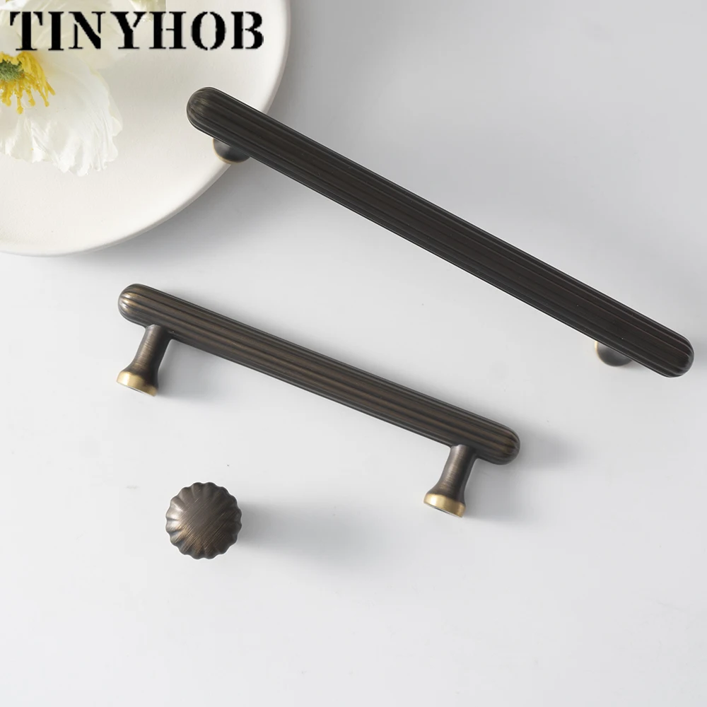 3 Colors Cupboard Handles Solid Brass Cabinet Knobs American Style Retro Bronze Drawer Knob Nordic Furniture Kitchen Accessories