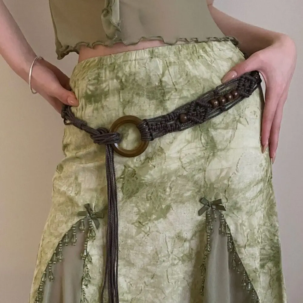 مضفر الخصر سلسلة المرأة تنوعا حزام ملابس العرقية نمط التعادل الخصر حبل الشرير Y2k التوابل الفتيات الشارع الشهير الدانتيل متابعة حزام