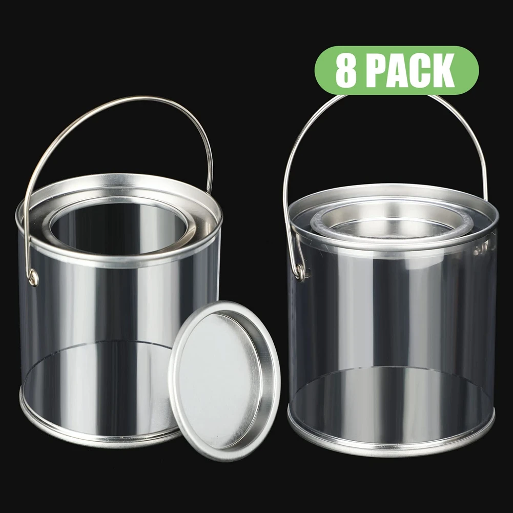 

ABJT-Paint Bucket Clear Bucket With Metal Lids And Handle Decorative Clear Plastic Bucket Storage Clear Paint Can 8 Pack